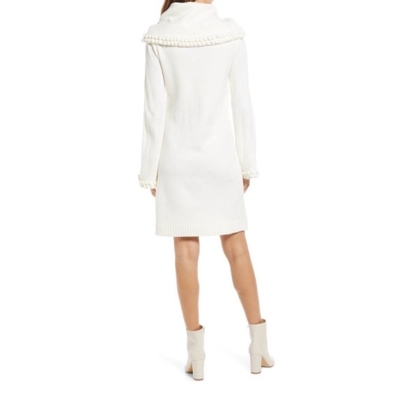Eliza J White Neutral Preppy Holiday Office Long Sleeve Sweater Dress Women L - Picture 3 of 7